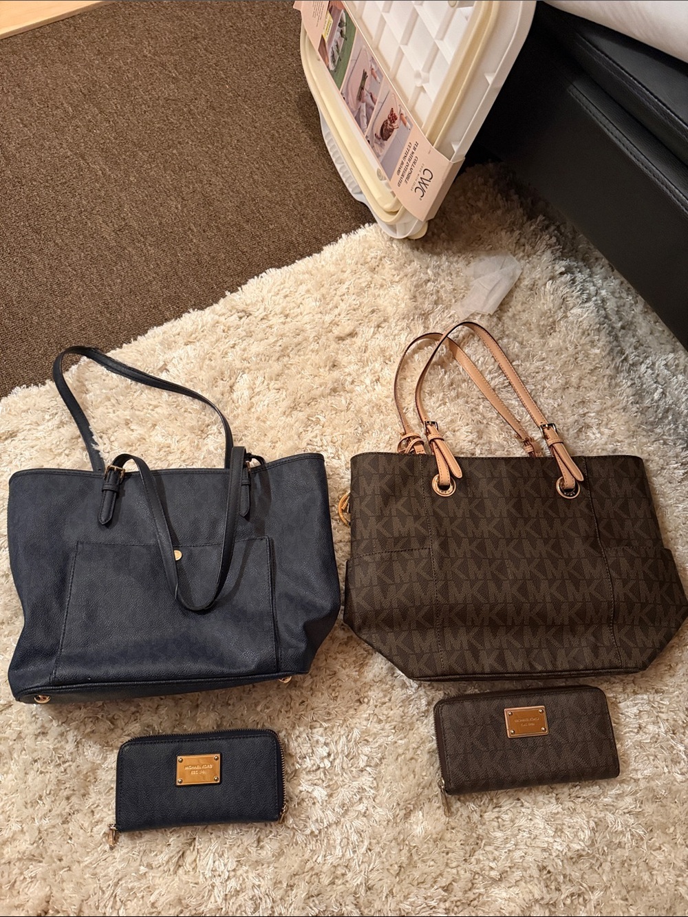Michael Kors Brown Tote and Michael Kors Navy Saffiano Tote both with wallets
